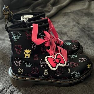 Dr. Martens Black Boots with Pink and Blue Hello Kitty Design